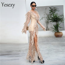 Load image into Gallery viewer, 2020 Deep V Neck Ruffles Long Sleeve Elegant See Through Romper