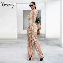 Load image into Gallery viewer, 2020 Deep V Neck Ruffles Long Sleeve Elegant See Through Romper