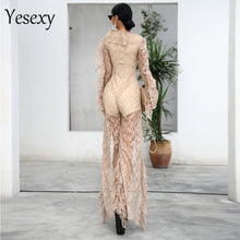 Load image into Gallery viewer, 2020 Deep V Neck Ruffles Long Sleeve Elegant See Through Romper