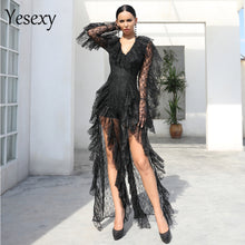 Load image into Gallery viewer, 2020 Deep V Neck Ruffles Long Sleeve Elegant See Through Romper