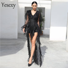 Load image into Gallery viewer, 2020 Deep V Neck Ruffles Long Sleeve Elegant See Through Romper