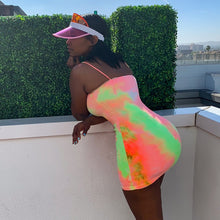 Load image into Gallery viewer, Women Sleeveless Slash Neck Tie Dyed Print Mini Pencil Dress