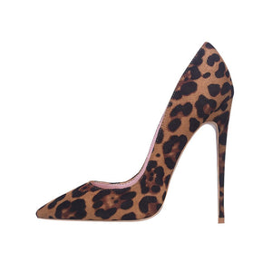 High Heels Shoes Women Pumps Flock Leopard Print Sexy Stilettos 10 12cm Party Heeled Designer Shoes Plus Big Size 11 12