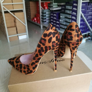 High Heels Shoes Women Pumps Flock Leopard Print Sexy Stilettos 10 12cm Party Heeled Designer Shoes Plus Big Size 11 12