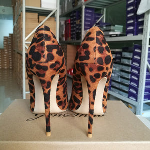 High Heels Shoes Women Pumps Flock Leopard Print Sexy Stilettos 10 12cm Party Heeled Designer Shoes Plus Big Size 11 12