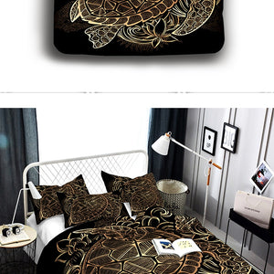 Bedding Outlet Turtles Bedding Set Duvet Animal Golden Tortoise Bed Cover Set King Sizes Flowers Lotus Home Textiles 3pcs Luxury