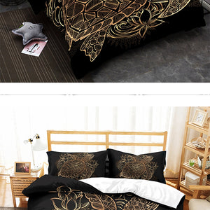 Bedding Outlet Turtles Bedding Set Duvet Animal Golden Tortoise Bed Cover Set King Sizes Flowers Lotus Home Textiles 3pcs Luxury