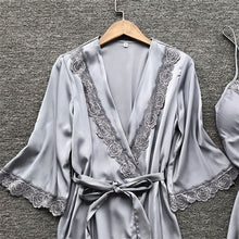 Load image into Gallery viewer, Sexy Lace Silk Women Robe &amp; Gown Sets 2 Pieces Sleep Set Summer Satin Kimono Lingerie Nightwear Female Sleepwear Robe Suit