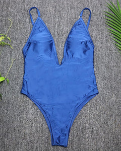 2020 Sexy One Piece High Cut Deep V Retro Bathing Suit Beachwear