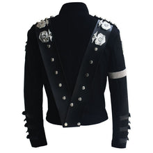 Load image into Gallery viewer, Rare MJ Michael Jackson BAD Black Classic Jacket With Silver Eagle Badges Punk Metal Fashion Badge woolen Clothing Show Gift