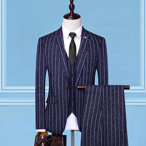 Men luxury tuxedo 3 piece wedding suits for men striped dress man suit