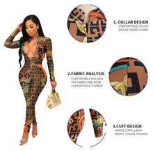 Load image into Gallery viewer, 2019 New Sexy Stand Neck Skinny Rompers Zippers Long Sleeve Print Womens Jumpsuit Streetwear Plus Size Ladies Jumpsuits Overalls