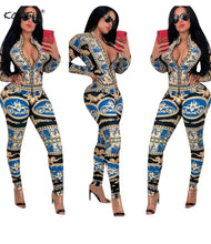 Load image into Gallery viewer, 2019 New Sexy Stand Neck Skinny Rompers Zippers Long Sleeve Print Womens Jumpsuit Streetwear Plus Size Ladies Jumpsuits Overalls