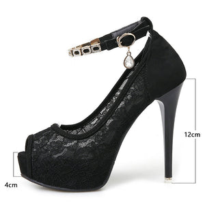 Lace Wedding Shoes Woman Peep Toe High Heels Women Shoes Platform Heels