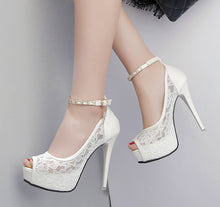 Load image into Gallery viewer, Lace Wedding Shoes Woman Peep Toe High Heels Women Shoes Platform Heels