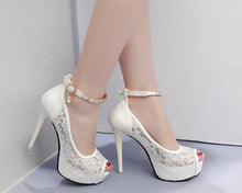 Load image into Gallery viewer, Lace Wedding Shoes Woman Peep Toe High Heels Women Shoes Platform Heels