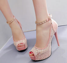 Load image into Gallery viewer, Lace Wedding Shoes Woman Peep Toe High Heels Women Shoes Platform Heels