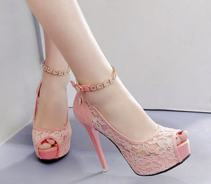 Lace Wedding Shoes Woman Peep Toe High Heels Women Shoes Platform Heels