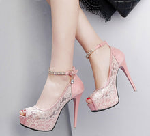 Load image into Gallery viewer, Lace Wedding Shoes Woman Peep Toe High Heels Women Shoes Platform Heels