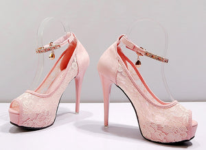 Lace Wedding Shoes Woman Peep Toe High Heels Women Shoes Platform Heels