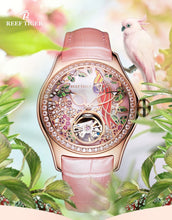 Load image into Gallery viewer, Reef Tiger/RT Blue Dial Fashion Watches for Women Leather Strap Waterproof Automatic Watches Diamond Tourbillon Watch RGA7105