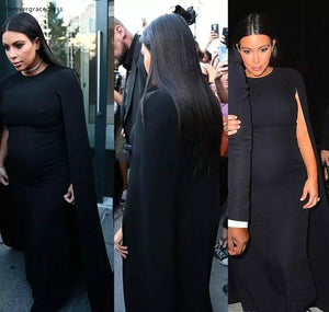 2019 Kim Kardashian Black Evening Dress Maternity for Pregnant Women Long Holiday Wear Formal Party Gown Custom Made Plus Size