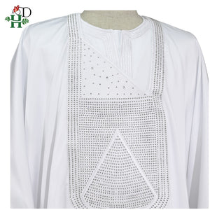 Men Dashiki 3 PCS Set short sleeve t-shirt pant white dress embroidered pattern with stones