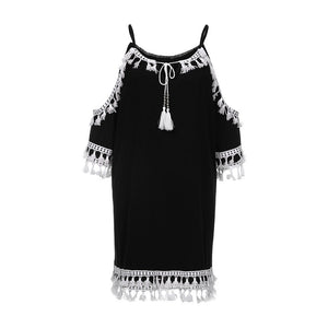 Free Ostrich 2019 Women Off Shoulder Dress Tassel Short Cocktail Party Beach Dresses Sundress Fashion Ethnic Style Tassel Dress