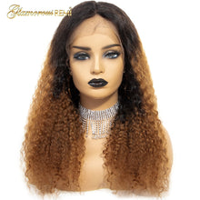 Load image into Gallery viewer, Lace Front Brazilian Human Hair Wig Kinky Curly Ombre Brown Lace Front Wigs with Baby Hair