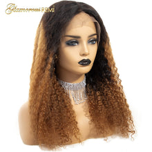 Load image into Gallery viewer, Lace Front Brazilian Human Hair Wig Kinky Curly Ombre Brown Lace Front Wigs with Baby Hair