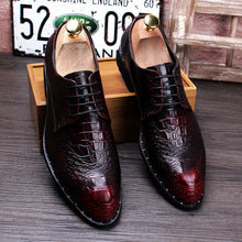 Load image into Gallery viewer, Men&#39;s Crocodile Dress Leather Shoes Lace-Up Wedding Party Shoes Mens Business Office Oxfords Flats Plus Size Men Fashion