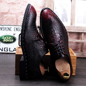 Men's Crocodile Dress Leather Shoes Lace-Up Wedding Party Shoes Mens Business Office Oxfords Flats Plus Size Men Fashion