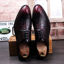 Load image into Gallery viewer, Men&#39;s Crocodile Dress Leather Shoes Lace-Up Wedding Party Shoes Mens Business Office Oxfords Flats Plus Size Men Fashion