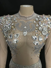 Load image into Gallery viewer, Shining Big Crystals Mesh Sexy Bodysuit Sparkly Rhinestones Chains Fringes Outfit Nightclub Party Wear See Through Costume