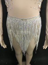 Load image into Gallery viewer, Shining Big Crystals Mesh Sexy Bodysuit Sparkly Rhinestones Chains Fringes Outfit Nightclub Party Wear See Through Costume