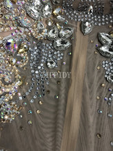 Load image into Gallery viewer, Shining Big Crystals Mesh Sexy Bodysuit Sparkly Rhinestones Chains Fringes Outfit Nightclub Party Wear See Through Costume