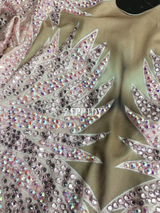 Sparkly Rhinestones Pink Feather Nude Dress Sexy Full Stones Long Big Tail Dress Costume Prom Birthday Celebrate Dresses