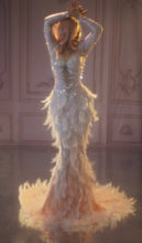 Load image into Gallery viewer, Sparkly Rhinestones Pink Feather Nude Dress Sexy Full Stones Long Big Tail Dress Costume Prom Birthday Celebrate Dresses