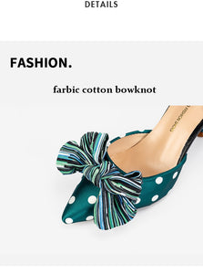 Girls' Cotton Fabric Sandals High Heels Women Bow knot Polka Dots Summer Sexy Stiletto High Heels Shoes