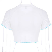 Load image into Gallery viewer, Rockmore Fashion Women White Cotton T-Shirt Blue Butterfly Print O-Neck Female Streetwear Tight Shirts Short Sleeve Casual Tops