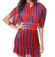 Load image into Gallery viewer, Verão nova moda manga curta borla listra mini vestido sexy vermelho azul listra vestido celebridade pista de festa vestidos