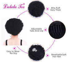 Load image into Gallery viewer, 10inch High Puff Afro Curly Wig Ponytail Drawstring Short Afro Kinky Pony Tail Clip in on Synthetic Kinky Curly Hair Bun