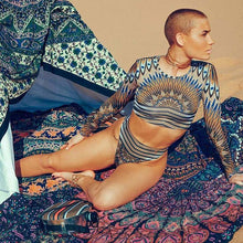 Load image into Gallery viewer, Print Tribal  Long Sleeve Thong Bikini  African Fashion