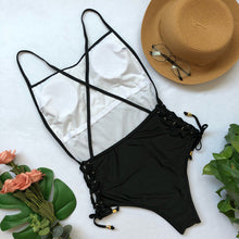 Load image into Gallery viewer, Halter One Piece Backless White Brazilian Monokini