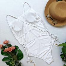 Load image into Gallery viewer, Halter One Piece Backless White Brazilian Monokini