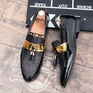 M-anxiu Hot Sale Men Flat Black Golden Formal Patchwork Shoe PU Leather Casual Men Shoes For Man Dress Shoes 2020 New