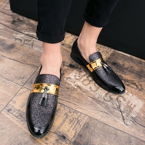 M-anxiu Hot Sale Men Flat Black Golden Formal Patchwork Shoe PU Leather Casual Men Shoes For Man Dress Shoes 2020 New