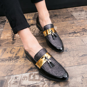 M-anxiu Hot Sale Men Flat Black Golden Formal Patchwork Shoe PU Leather Casual Men Shoes For Man Dress Shoes 2020 New