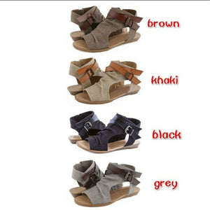 VTOTA Women Sandals Gladiator Peep Toe Buckle Zipper Design Roman Sandals Women Flat Summer Beach Ladies Shoes Chaussure Zapatos