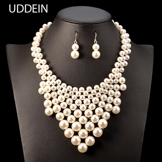 UDDEIN Nigerian Wedding Indian Jewelry Sets Bib Beads African Beads jewelry Sets Bridal Party Necklace simulated pearl chokers